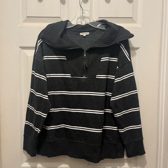 Maurices Tops - Women’s Gray and White Striped Pullover